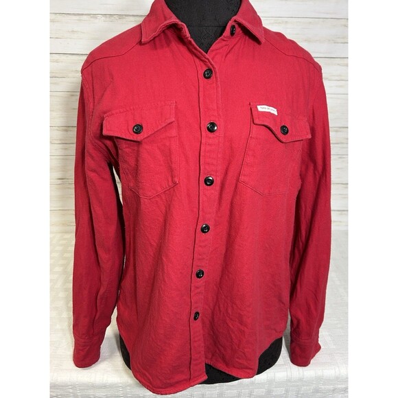 Topo Designs Solid Red Button Down Flannel Shirt Women Large Western Long Sleeve - Picture 1 of 13